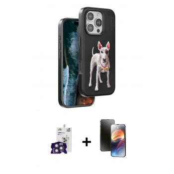 MARSİLYAN™- iPhone 16 Pro Max Kılıf Nova Form Koleksiyonu - Siyah 3D Antistatik Mat Seramik Nano Ekran Koruyucu + Bilvis Titan Kamera Lens - TMGI