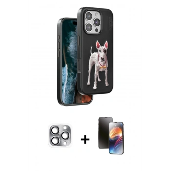 MARSİLYAN™- iPhone 16 Pro Max Kılıf Nova Form Koleksiyonu - Siyah 3D Antistatik Mat Seramik Nano Ekran Koruyucu + Pers Alüminyum Kamera Lens - GI