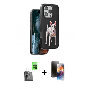 MARSİLYAN™- iPhone 16 Pro Max Kılıf Nova Form Koleksiyonu - Siyah 3D Antistatik Mat Seramik Nano Ekran Koruyucu + Raze Metal Kamera Lens - SH