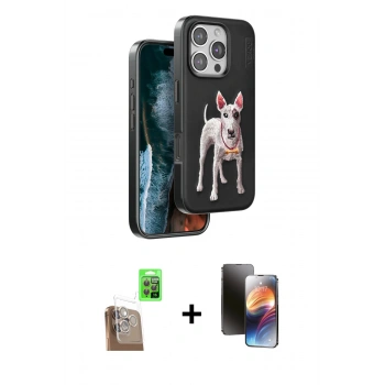 MARSİLYAN™- iPhone 16 Pro Max Kılıf Nova Form Koleksiyonu - Siyah 3D Antistatik Mat Seramik Nano Ekran Koruyucu + Raze Metal Kamera Lens - CLTM