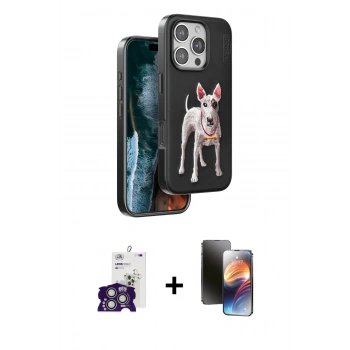 MARSİLYAN™- iPhone 16 Pro Max Kılıf Nova Form Koleksiyonu - Siyah 3D Antistatik Mat Seramik Nano Ekran Koruyucu + Bilvis Titan Kamera Lens - GS