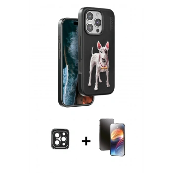 MARSİLYAN™- iPhone 16 Pro Max Kılıf Nova Form Koleksiyonu - Siyah 3D Antistatik Mat Seramik Nano Ekran Koruyucu + PVD Metal Kamera Lens - SH