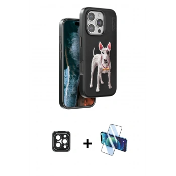 MARSİLYAN™- iPhone 16 Pro Max Kılıf Nova Form Koleksiyonu - Siyah 3D Antistatik Seramik Nano Ekran Koruyucu + PVD Metal Kamera Lens - SH