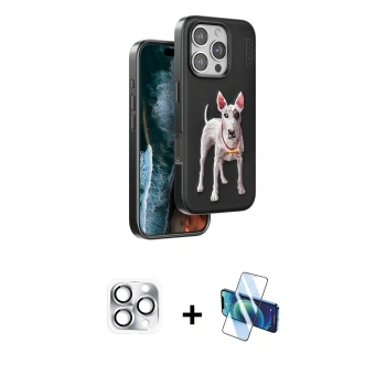 MARSİLYAN™- iPhone 16 Pro Max Kılıf Nova Form Koleksiyonu - Siyah 3D Antistatik Seramik Nano Ekran Koruyucu + Pers Alüminyum Kamera Lens - GS