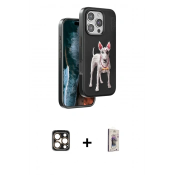 MARSİLYAN™- iPhone 16 Pro Max Kılıf Nova Form Koleksiyonu - Siyah Bilvis 3D Cam Ekran Koruyucu + PVD Metal Kamera Lens - GD