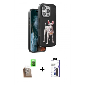 MARSİLYAN™- iPhone 16 Pro Max Kılıf Nova Form Koleksiyonu - Siyah Bilvis 3X AR Hayalet Cam Ekran Koruyucu + Raze Metal Kamera Lens - CLTM