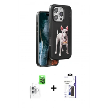 MARSİLYAN™- iPhone 16 Pro Max Kılıf Nova Form Koleksiyonu - Siyah Bilvis 3X AR Hayalet Cam Ekran Koruyucu + Raze Metal Kamera Lens - BZ