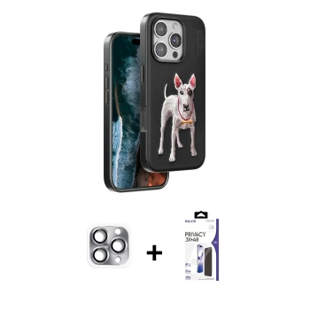 MARSİLYAN™- iPhone 16 Pro Max Kılıf Nova Form Koleksiyonu - Siyah Bilvis 3X AR Hayalet Cam Ekran Koruyucu + Pers Alüminyum Kamera Lens - GI