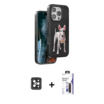 MARSİLYAN™- iPhone 16 Pro Max Kılıf Nova Form Koleksiyonu - Siyah Bilvis 3X AR Hayalet Cam Ekran Koruyucu + PVD Metal Kamera Lens - SH