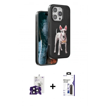 MARSİLYAN™- iPhone 16 Pro Max Kılıf Nova Form Koleksiyonu - Siyah Bilvis 3X AR Hayalet Cam Ekran Koruyucu + Bilvis Titan Kamera Lens - SH