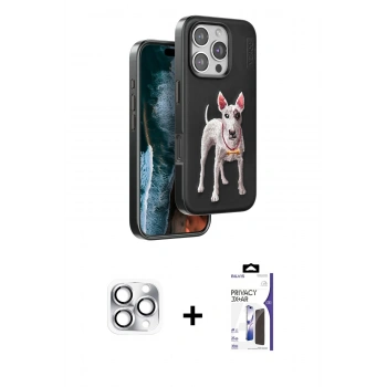 MARSİLYAN™- iPhone 16 Pro Max Kılıf Nova Form Koleksiyonu - Siyah Bilvis 3X AR Hayalet Cam Ekran Koruyucu + Pers Alüminyum Kamera Lens - GS