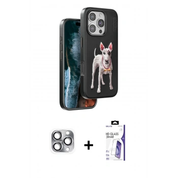 MARSİLYAN™- iPhone 16 Pro Max Kılıf Nova Form Koleksiyonu - Siyah Bilvis 3X AR HD Cam Ekran Koruyucu + Pers Alüminyum Kamera Lens - GI