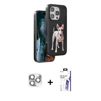 MARSİLYAN™- iPhone 16 Pro Max Kılıf Nova Form Koleksiyonu - Siyah Bilvis 3X AR HD Cam Ekran Koruyucu + Pers Alüminyum Kamera Lens - GS