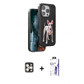 MARSİLYAN™- iPhone 16 Pro Max Kılıf Nova Form Koleksiyonu - Siyah Bilvis 3X AR HD Cam Ekran Koruyucu + PVD Metal Kamera Lens - GD