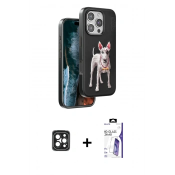 MARSİLYAN™- iPhone 16 Pro Max Kılıf Nova Form Koleksiyonu - Siyah Bilvis 3X AR HD Cam Ekran Koruyucu + PVD Metal Kamera Lens - SH
