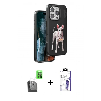 MARSİLYAN™- iPhone 16 Pro Max Kılıf Nova Form Koleksiyonu - Siyah Bilvis 3X AR HD Cam Ekran Koruyucu + Raze Metal Kamera Lens - SH