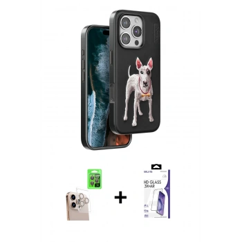 MARSİLYAN™- iPhone 16 Pro Max Kılıf Nova Form Koleksiyonu - Siyah Bilvis 3X AR HD Cam Ekran Koruyucu + Raze Metal Kamera Lens - NLGY