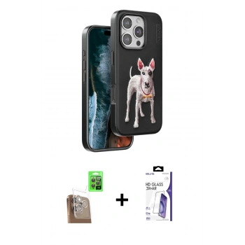 MARSİLYAN™- iPhone 16 Pro Max Kılıf Nova Form Koleksiyonu - Siyah Bilvis 3X AR HD Cam Ekran Koruyucu + Raze Metal Kamera Lens - CLTM