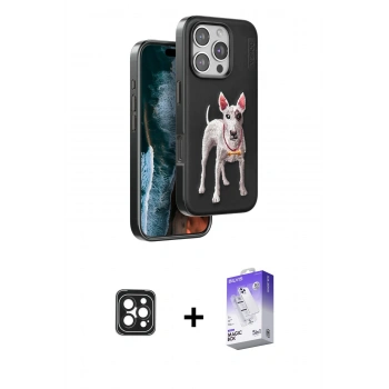 MARSİLYAN™- iPhone 16 Pro Max Kılıf Nova Form Koleksiyonu - Siyah Bilvis 5in1 3D Magic Cam Ekran Koruyucu + PVD Metal Kamera Lens - SH