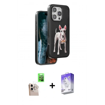 MARSİLYAN™- iPhone 16 Pro Max Kılıf Nova Form Koleksiyonu - Siyah Bilvis 5in1 3D Magic Cam Ekran Koruyucu + Raze Metal Kamera Lens - NLGY