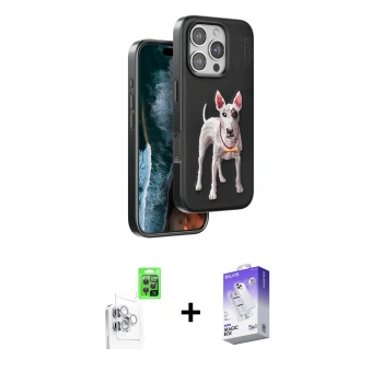 MARSİLYAN™- iPhone 16 Pro Max Kılıf Nova Form Koleksiyonu - Siyah Bilvis 5in1 3D Magic Cam Ekran Koruyucu + Raze Metal Kamera Lens - BZ
