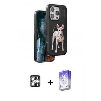 MARSİLYAN™- iPhone 16 Pro Max Kılıf Nova Form Koleksiyonu - Siyah Bilvis 5in1 3D Magic Cam Ekran Koruyucu + PVD Metal Kamera Lens - GS