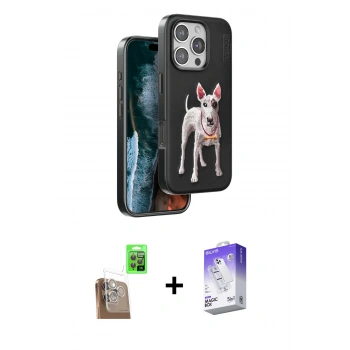 MARSİLYAN™- iPhone 16 Pro Max Kılıf Nova Form Koleksiyonu - Siyah Bilvis 5in1 3D Magic Cam Ekran Koruyucu + Raze Metal Kamera Lens - CLTM