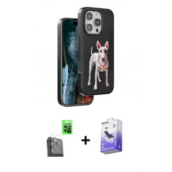 MARSİLYAN™- iPhone 16 Pro Max Kılıf Nova Form Koleksiyonu - Siyah Bilvis 5in1 5D Magic Hayalet Cam Ekran Koruyucu + Raze Metal Kamera Lens - SH