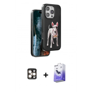 MARSİLYAN™- iPhone 16 Pro Max Kılıf Nova Form Koleksiyonu - Siyah Bilvis 5in1 5D Magic Hayalet Cam Ekran Koruyucu + PVD Metal Kamera Lens - GD
