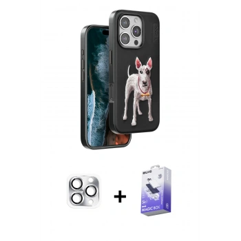 MARSİLYAN™- iPhone 16 Pro Max Kılıf Nova Form Koleksiyonu - Siyah Bilvis 5in1 5D Magic Hayalet Cam Ekran Koruyucu + Pers Alüminyum Kamera Lens - GS
