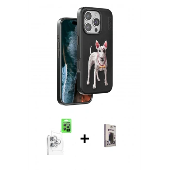 MARSİLYAN™- iPhone 16 Pro Max Kılıf Nova Form Koleksiyonu - Siyah Bilvis Hayalet Cam Ekran Koruyucu + Raze Metal Kamera Lens - BZ