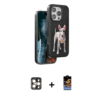 MARSİLYAN™- iPhone 16 Pro Max Kılıf Nova Form Koleksiyonu - Siyah Buffer Hayalet Cam Ekran Koruyucu + PVD Metal Kamera Lens - GD