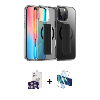 MARSİLYAN™- iPhone 16 Pro Max Kılıf Nova Işık Koleksiyonu - Siyah 3D Antistatik Cam Ekran Koruyucu + Bilvis Titan Kamera Lens - GS