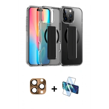 MARSİLYAN™- iPhone 16 Pro Max Kılıf Nova Işık Koleksiyonu - Siyah 3D Antistatik Cam Ekran Koruyucu + Pers Alüminyum Kamera Lens - CLTM