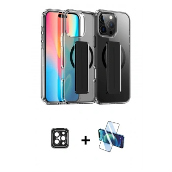 MARSİLYAN™- iPhone 16 Pro Max Kılıf Nova Işık Koleksiyonu - Siyah 3D Antistatik Cam Ekran Koruyucu + PVD Metal Kamera Lens - SH
