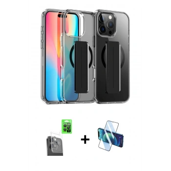 MARSİLYAN™- iPhone 16 Pro Max Kılıf Nova Işık Koleksiyonu - Siyah 3D Antistatik Cam Ekran Koruyucu + Raze Metal Kamera Lens - SH