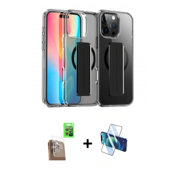 MARSİLYAN™- iPhone 16 Pro Max Kılıf Nova Işık Koleksiyonu - Siyah 3D Antistatik Cam Ekran Koruyucu + Raze Metal Kamera Lens - CLTM