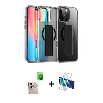 MARSİLYAN™- iPhone 16 Pro Max Kılıf Nova Işık Koleksiyonu - Siyah 3D Antistatik Cam Ekran Koruyucu + Raze Metal Kamera Lens - NLGY