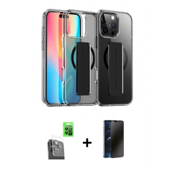 MARSİLYAN™- iPhone 16 Pro Max Kılıf Nova Işık Koleksiyonu - Siyah 3D Antistatik Hayalet Cam Ekran Koruyucu + Raze Metal Kamera Lens - SH
