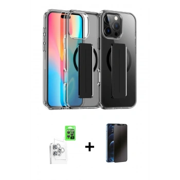 MARSİLYAN™- iPhone 16 Pro Max Kılıf Nova Işık Koleksiyonu - Siyah 3D Antistatik Hayalet Cam Ekran Koruyucu + Raze Metal Kamera Lens - BZ