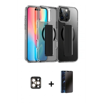 MARSİLYAN™- iPhone 16 Pro Max Kılıf Nova Işık Koleksiyonu - Siyah 3D Antistatik Hayalet Cam Ekran Koruyucu + PVD Metal Kamera Lens - GD