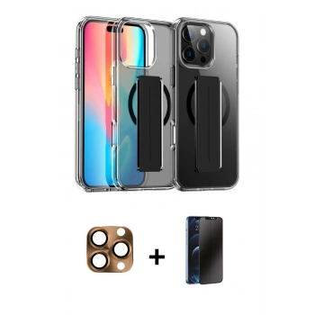 MARSİLYAN™- iPhone 16 Pro Max Kılıf Nova Işık Koleksiyonu - Siyah 3D Antistatik Hayalet Cam Ekran Koruyucu + Pers Alüminyum Kamera Lens - CLTM
