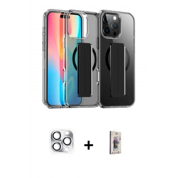 MARSİLYAN™- iPhone 16 Pro Max Kılıf Nova Işık Koleksiyonu - Siyah Bilvis 3D Cam Ekran Koruyucu + Pers Alüminyum Kamera Lens - GS