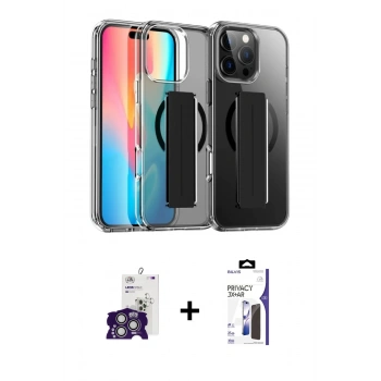 MARSİLYAN™- iPhone 16 Pro Max Kılıf Nova Işık Koleksiyonu - Siyah Bilvis 3X AR Hayalet Cam Ekran Koruyucu + Bilvis Titan Kamera Lens - GS