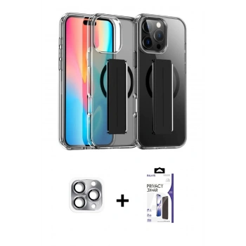 MARSİLYAN™- iPhone 16 Pro Max Kılıf Nova Işık Koleksiyonu - Siyah Bilvis 3X AR Hayalet Cam Ekran Koruyucu + Pers Alüminyum Kamera Lens - GI