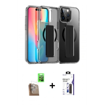 MARSİLYAN™- iPhone 16 Pro Max Kılıf Nova Işık Koleksiyonu - Siyah Bilvis 3X AR Hayalet Cam Ekran Koruyucu + Raze Metal Kamera Lens - CLTM