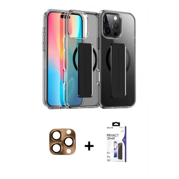 MARSİLYAN™- iPhone 16 Pro Max Kılıf Nova Işık Koleksiyonu - Siyah Bilvis 3X AR Hayalet Cam Ekran Koruyucu + Pers Alüminyum Kamera Lens - CLTM
