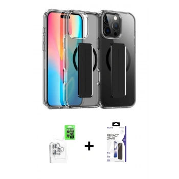 MARSİLYAN™- iPhone 16 Pro Max Kılıf Nova Işık Koleksiyonu - Siyah Bilvis 3X AR Hayalet Cam Ekran Koruyucu + Raze Metal Kamera Lens - BZ