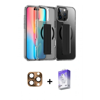 MARSİLYAN™- iPhone 16 Pro Max Kılıf Nova Işık Koleksiyonu - Siyah Bilvis 5in1 3D Magic Cam Ekran Koruyucu + Pers Alüminyum Kamera Lens - CLTM