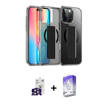 MARSİLYAN™- iPhone 16 Pro Max Kılıf Nova Işık Koleksiyonu - Siyah Bilvis 5in1 3D Magic Cam Ekran Koruyucu + Bilvis Titan Kamera Lens - TMGI